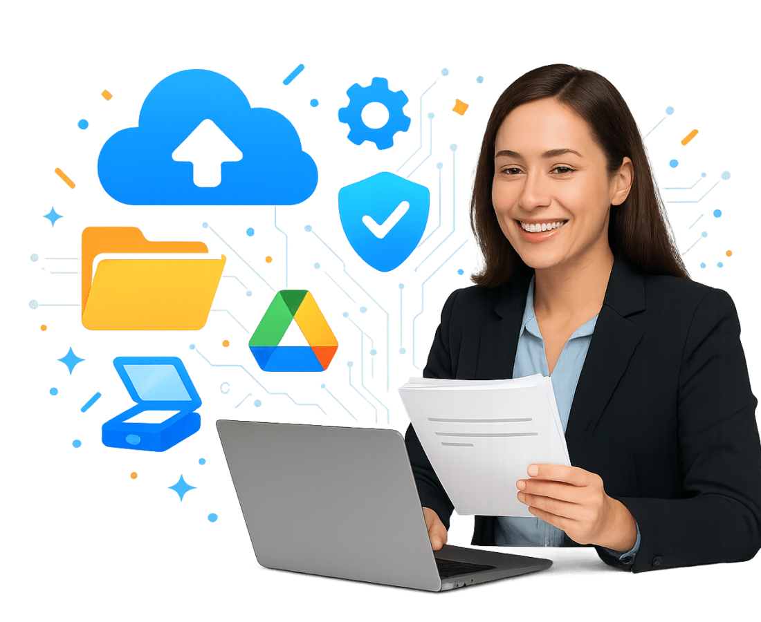 Perth AI filing chatbot collecting documents and storing them into organised drive folders.